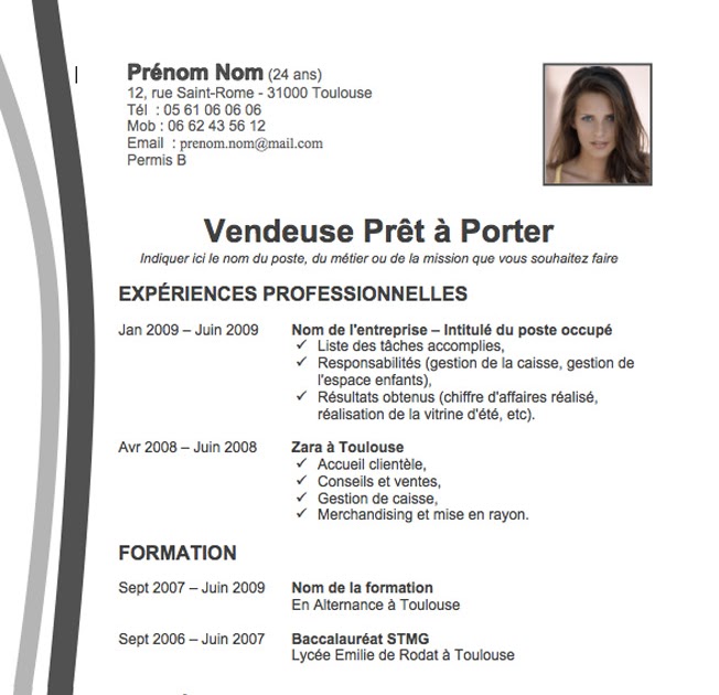 Exemple De Cv En Francais Maroc  Sample Resume
