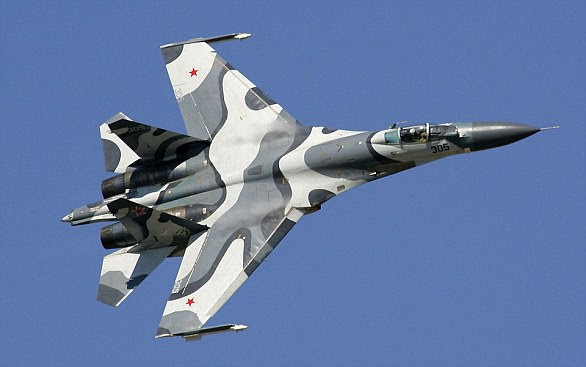 The Russian fighter jet reportedly lifted its wings to show the weapons it was carrying to the NATO fighter. Pictured: A stock image of a Sukhoi-27 jet