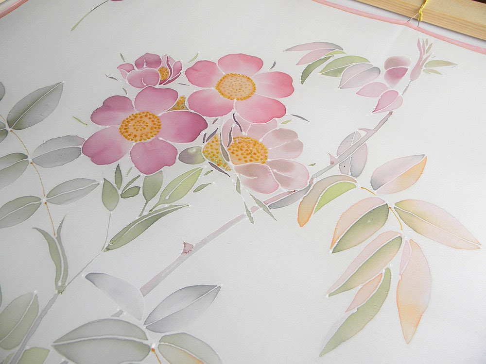 Hand painted silk scarf Red white roses Pastel fashion - DEsilk Hand painted silk scarf Red white roses Pastel fashion - DEsilk