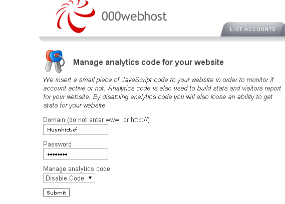 Đăng nhập vào tài khoản 000webhost