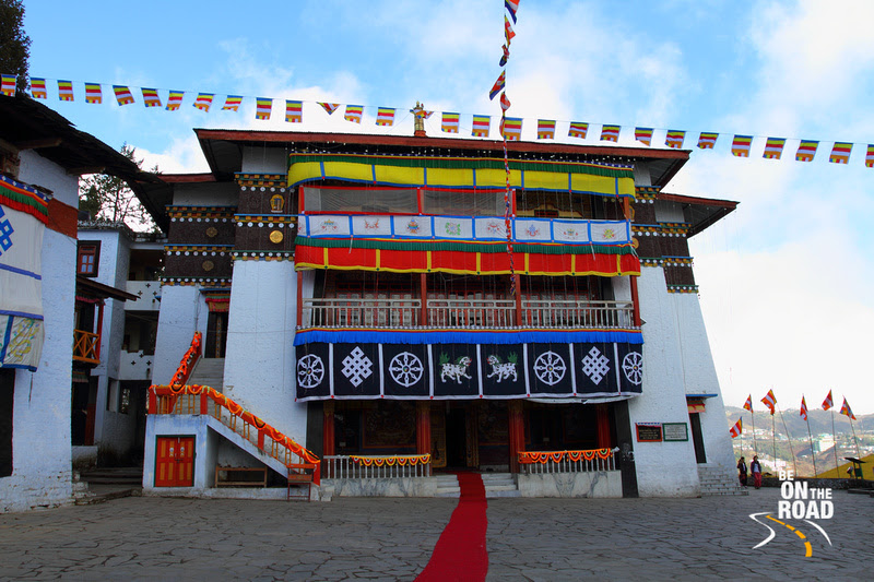 Decked up Tawang Gompa entrance - as the Dalai Lama had just visited some hours back
