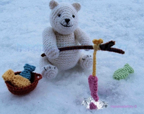 Polar Bear Out Fishing Amigurumi PDF Crochet Pattern by HandmadeKitty