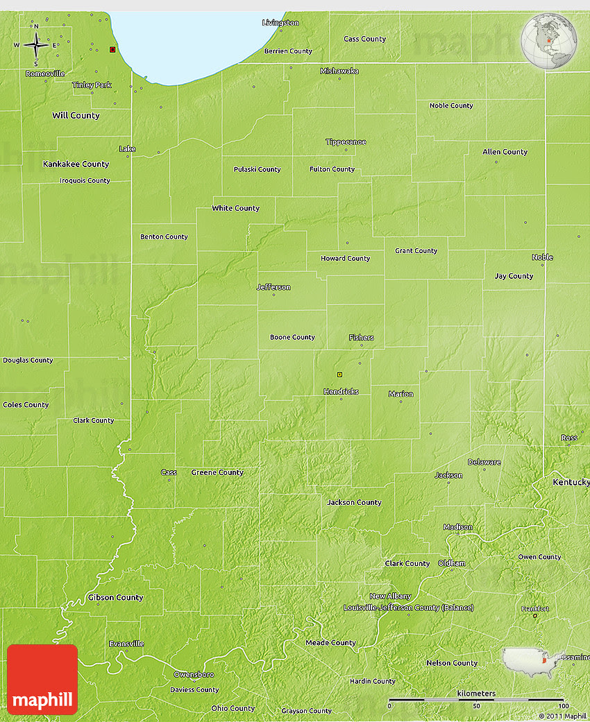 Physical Map Of Indiana Ezilon Maps Images And Photos Finder