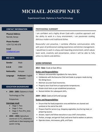 Cv Format Example In Kenya