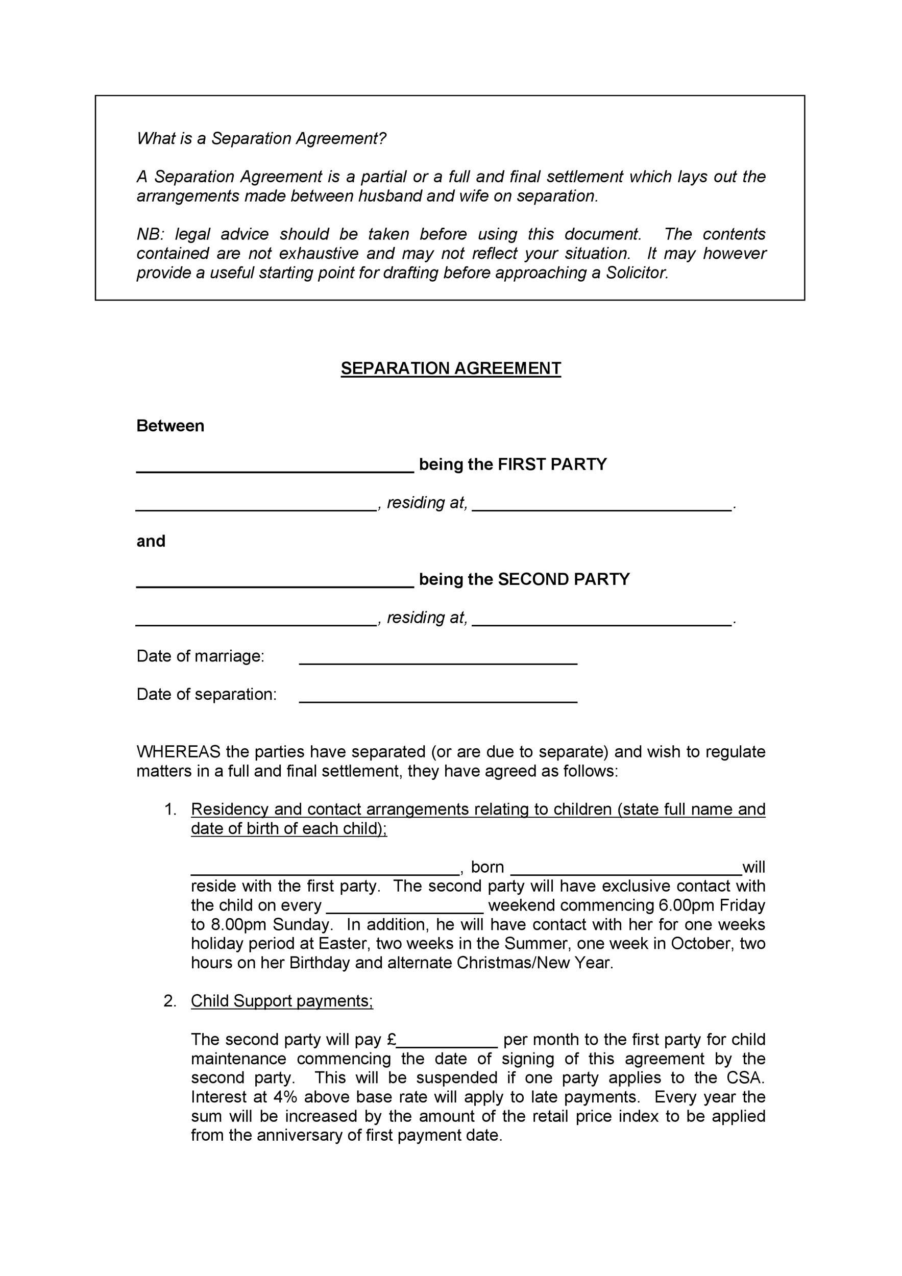 Legal Separation Agreement In Ontario Template PDF Template