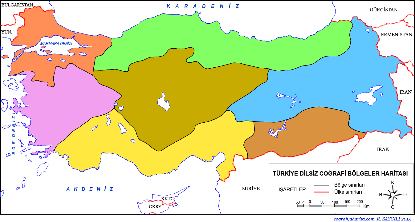 Türkiye coğrafi bölgeler haritası