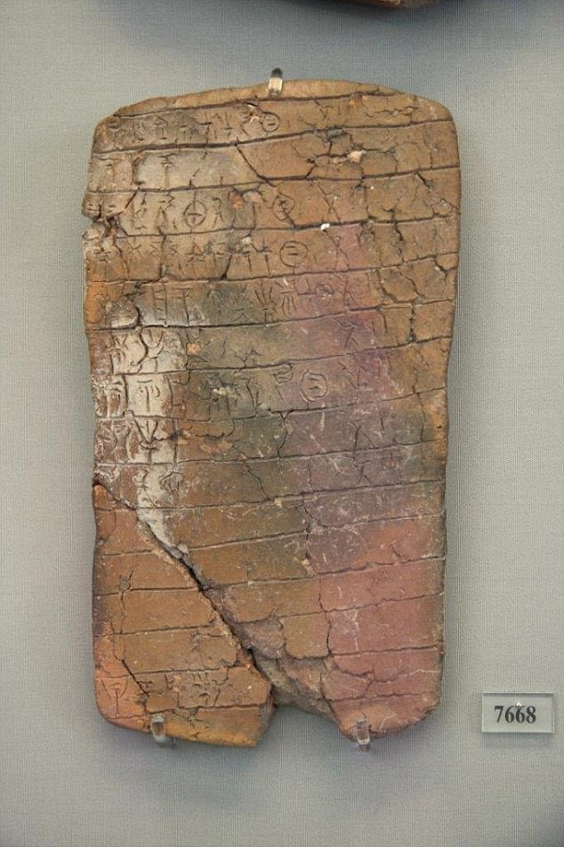 The Mycenaean civilisation developed in mainland Greece in the second millennium AD. It shared many cultural features with the Minoans. They used the Linear B script, an early form of Greek (pictured)