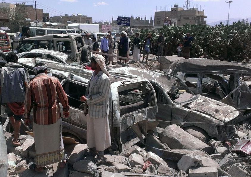 The aftermath of a bombing by the Saudi-led coalition in Yemen