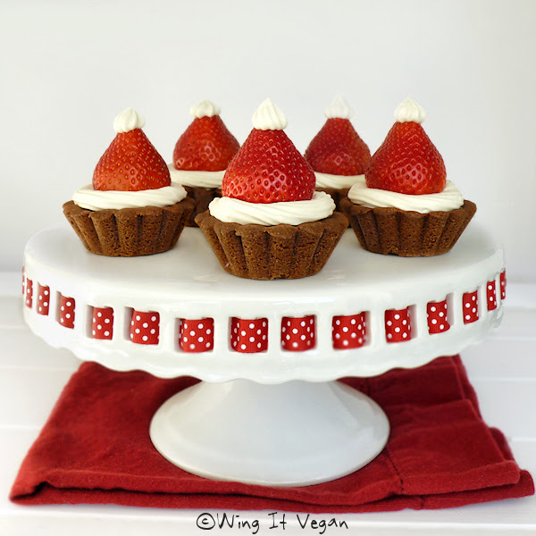 Strawberry Santa Hats on Chocolate Tarts