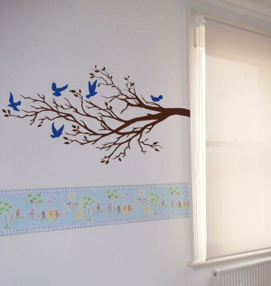 Wall Art Vinyl Decal FIVE BIRDS And BRANCHTree Wall by EllyStudio