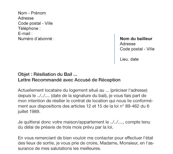 lettre de résiliation contrat d exclusivité agence immobilière