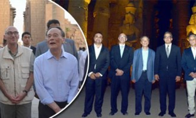 Antiquities Minister Khaled Anani received Thursday at Luxor        Temple visiting Chinese Vice President Wang Qishan and president        of the Saudi Commission for Tourism and National Heritage Prince        Sultan bin Salman Al Saud - A photo complied by Egypt Today.