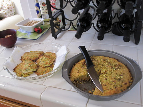 veggie latkes & pistachio basil cornbread