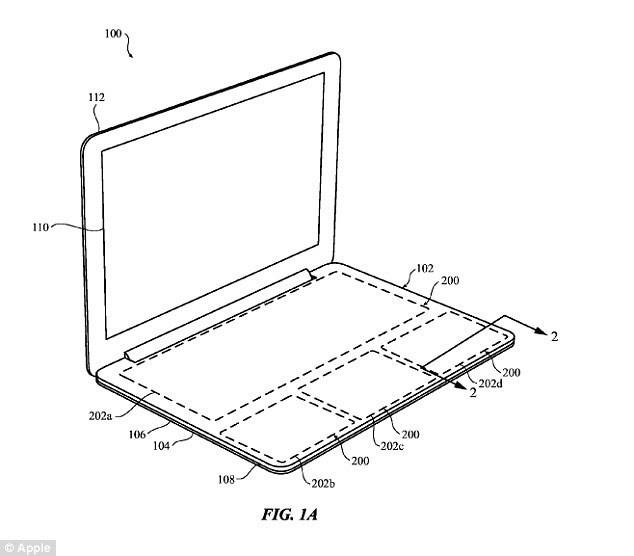 A patent filed by Apple today shows a laptop similar to a MacBook that features a flat touch surface where a keyboard would normally be located