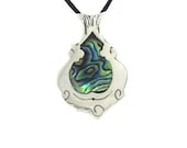 Abalone Sea Shell Necklace - Turkish Ornament Design - Handmade- Sterling Silver - Green - Ready to ship - serpilguneysudesigns