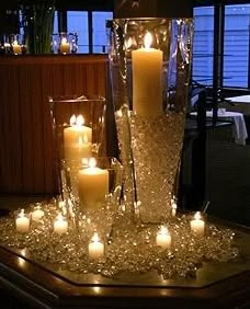 candle and glitter decorating for party, New Year's Ever decorating with candles and crystals