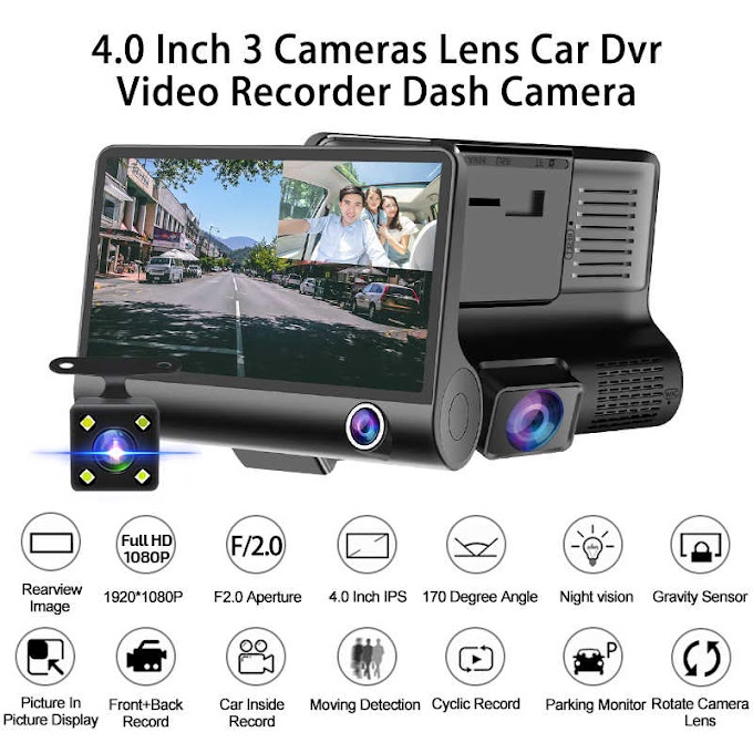 Car DVR 3 Cameras Lens 4.0 Inch Dash Camera Dual Lens With Rearview Camera Video Recorder Auto full HD 1080P Wide angle   