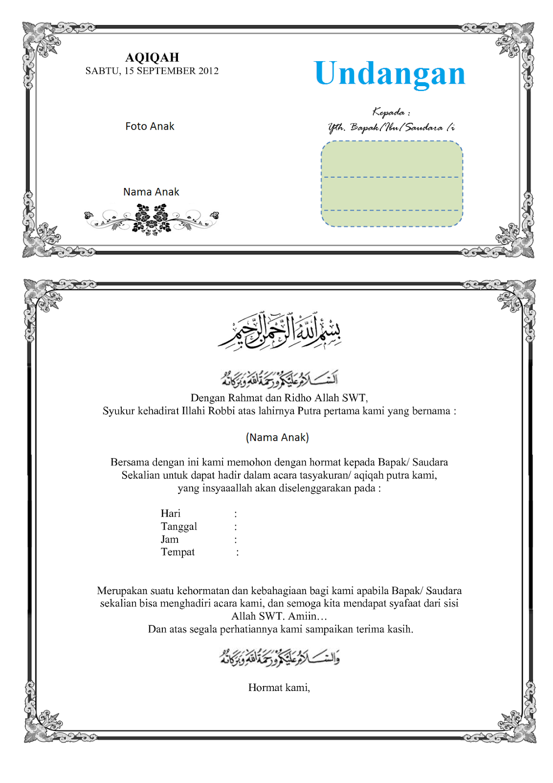 21+ Contoh kop surat undangan aqiqah terbaru terbaik