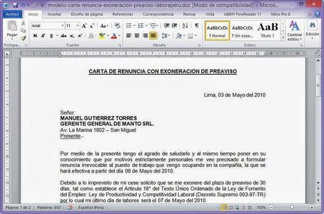 Carta De Renuncia Voluntaria Peru - Sample Web q