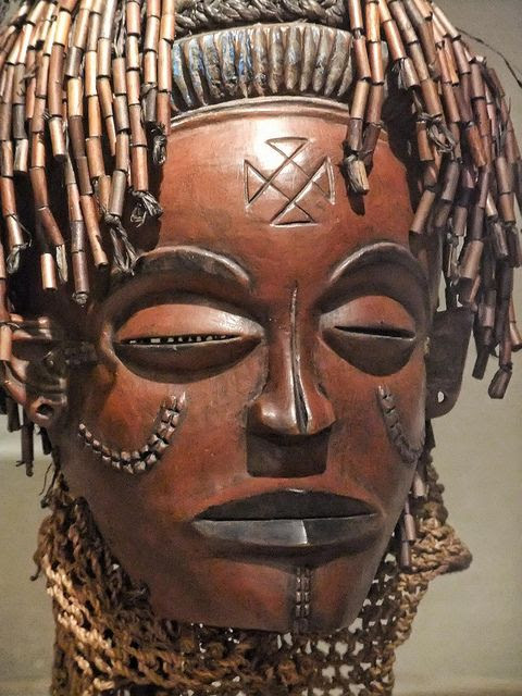 Mask Chokwe Angola or Democratic Republic of Congo Late 19th-Early 20th century Wood fiber beads and pigment by mharrsch, via Flickr