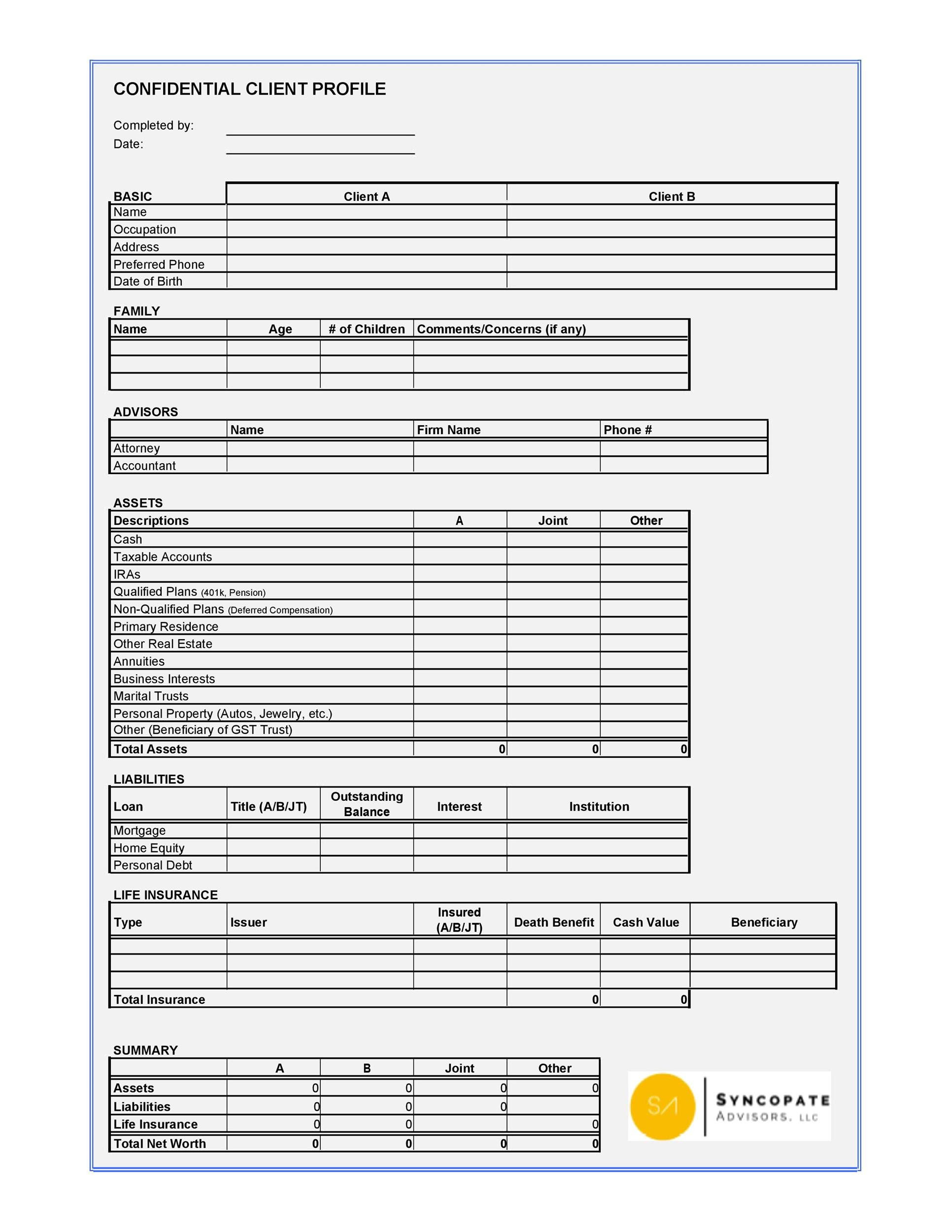 Customer Profile Template Free Master Template