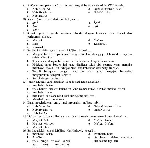 Soal Pilihan Ganda Beserta Jawabanya Tentang Alqur�an