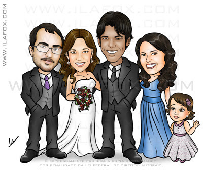 caricatura padrinhos, caricatura madrinhas, caricaturas para casamento, by ila fox
