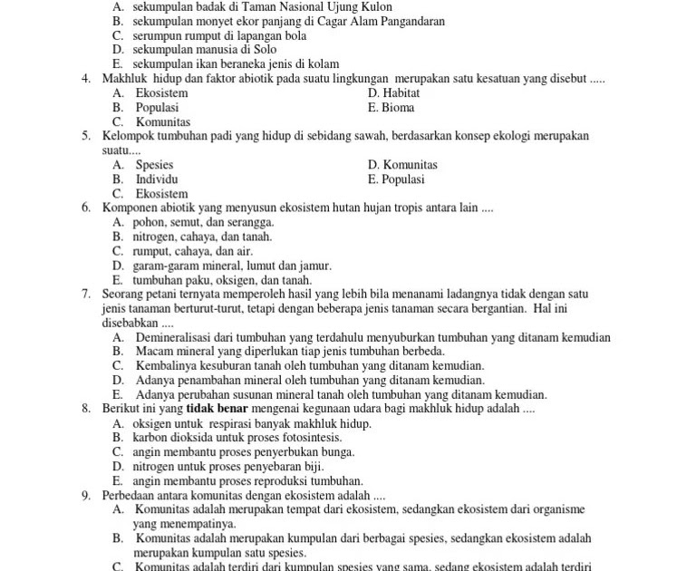 Soal Dan Jawaban Gejala Alam Biotik Dan Abiotik Smk