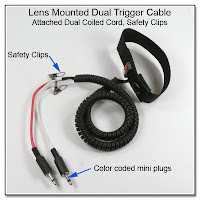 LT1011: Lens Mounted Dual Trigger Cable with Attached Dual Coiled Cord, Safety Clips