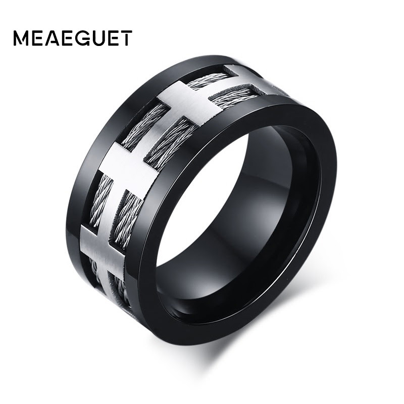 Meaeguet 10mm Men Black Titanium Ring Wedding Band With