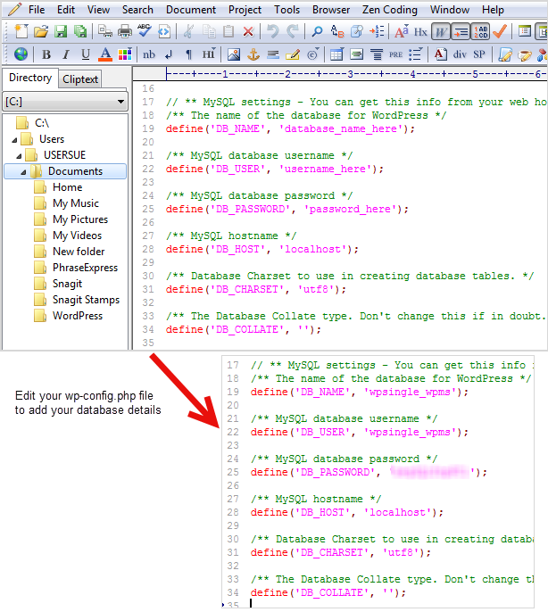 Add your database details