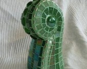 Green Mosaic Fern on Oamaru stone - Garden Decor - EsthersMosaics Green Mosaic Fern on Oamaru stone - Garden Decor - EsthersMosaics