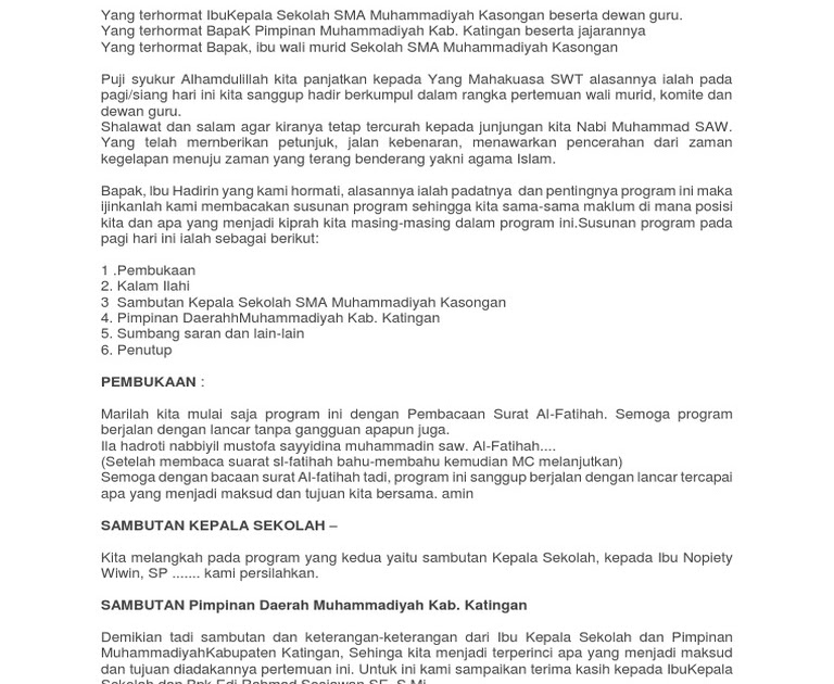 Contoh Susunan Acara Rapat Sekolah Kunci Soal