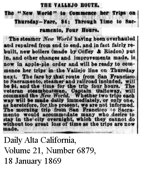 Steamer New World Overhaulled - Daily Alta California, Volume 21, Number 6879, 18 January 1869.