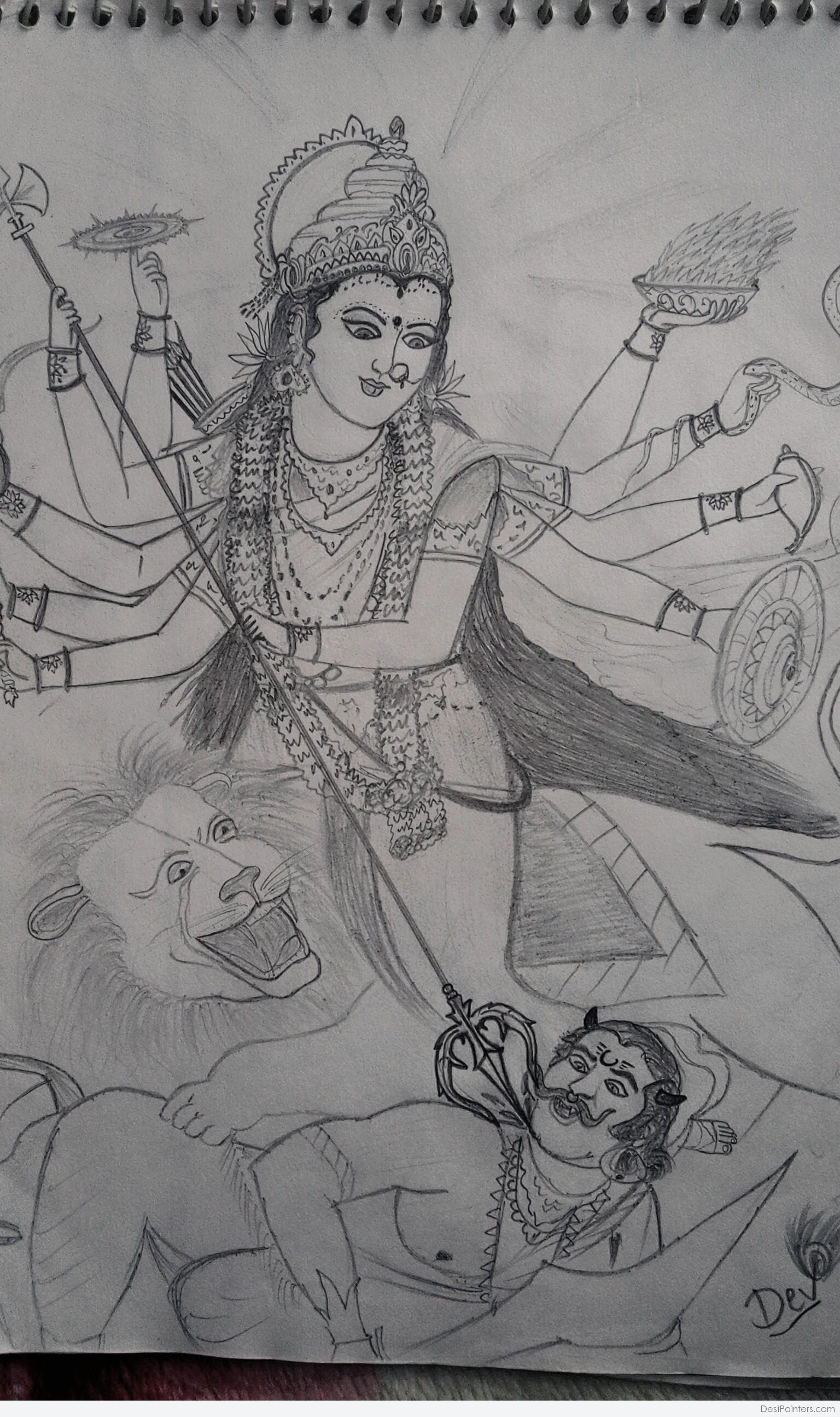 durga maa drawing full body