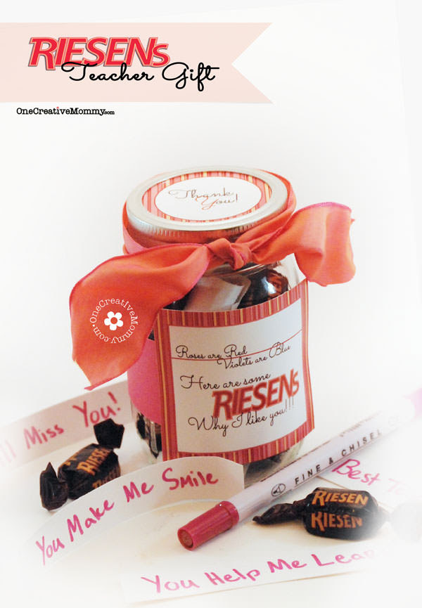 Riesens Candy Teacher Gift Idea and Printable {Roses are Red, Violets Are Blue, Here are some Riesens why I like you!} from OneCreativeMommy.com