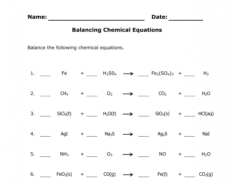 Balancing Equations Answer Key - Balancing Chemical Equations Worksheet