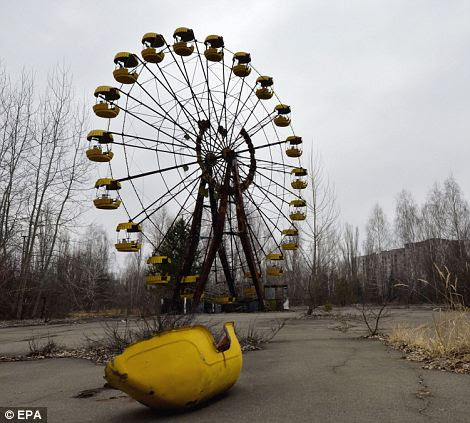 A decrepit ferris wheel in the once bustling town of Pripyat