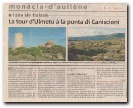 article sur la promenade de la plage de Monacia à la pointe de Caniscione en passant par la tour d'Olmeto