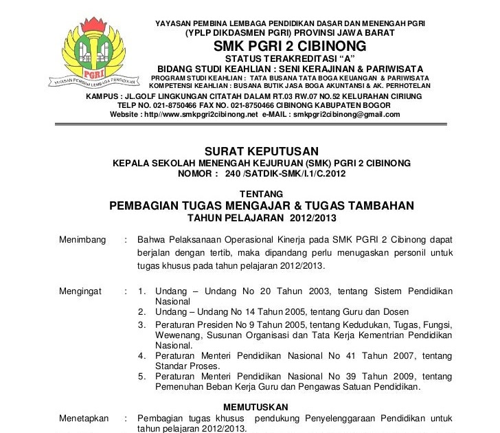 Contoh Sk Kepala Sekolah Paud