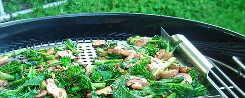 grilled rapini and mushrooms