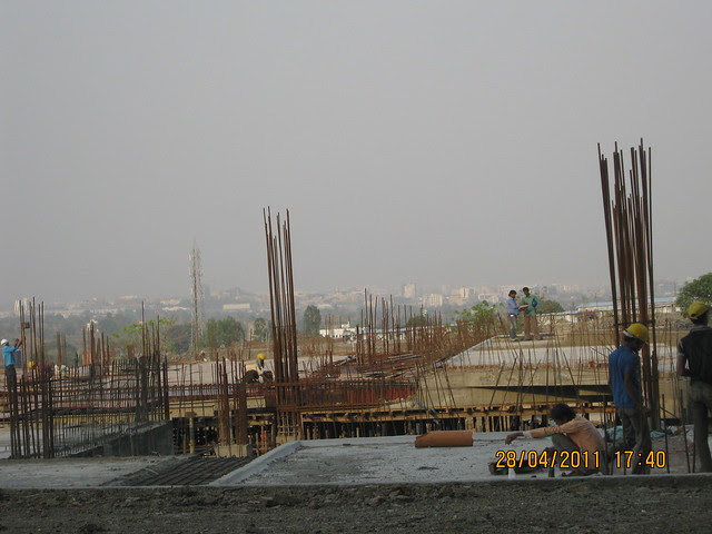 Construction of Club House & Amenities on the Podium - view from the B Tower in Sangria at Megapolis Hinjewadi Phase 3, Pune