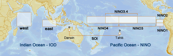 Map of NINO and IOD (DMI) regions