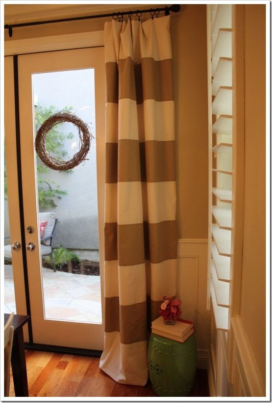 Light Brown Tan Striped Faux Silk Taffeta 96inch Curtain Panel By