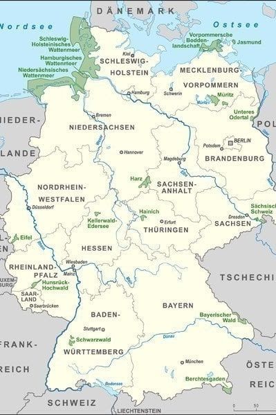 Deutschland Karte Mit Flüssen Und Gebirgen.