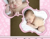Sweet Dreams Pink Brown Damask Multi Photo Birth Announcement Any Color - Printable UPRINT