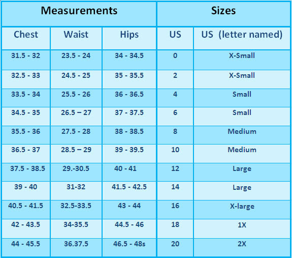 Womens clothing size calculator