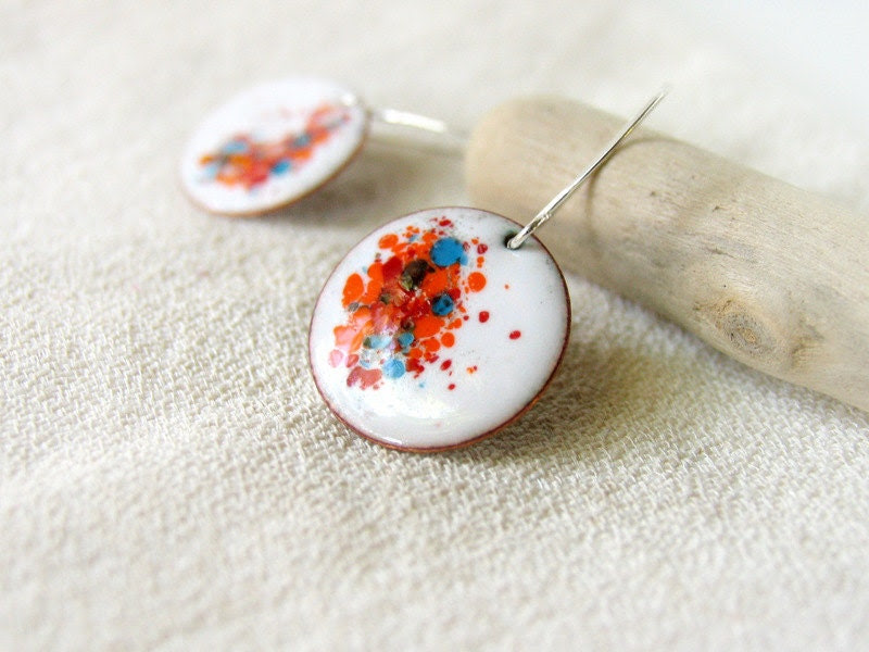 Enamel earrings dangle drop multicolor white summer artisan by Alery bioteam - alery Enamel earrings dangle drop multicolor white summer artisan by Alery bioteam - alery