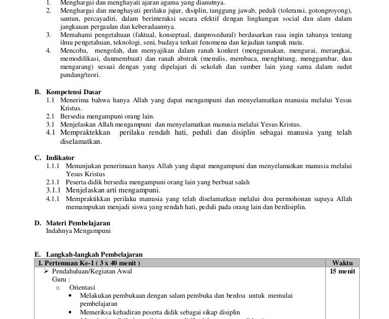 Rpp Agama Kristen Smp Kelas 7 Semester 1 K13 Revisi Sekolah