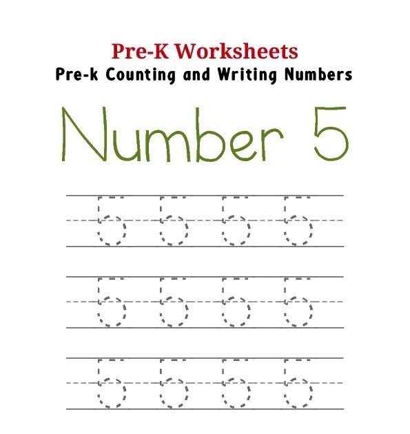 Preschool Number 5 Tracing Worksheet